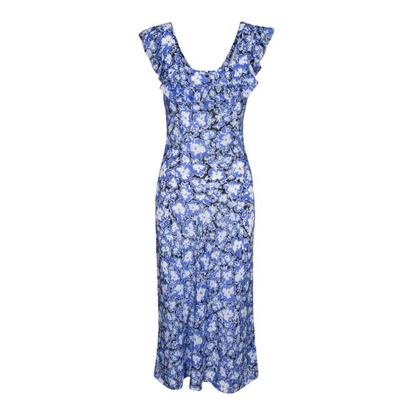 Réalisation Par Lou Dandelion Floral Midi Silk Dress - S Blue - Picture 1 of 6